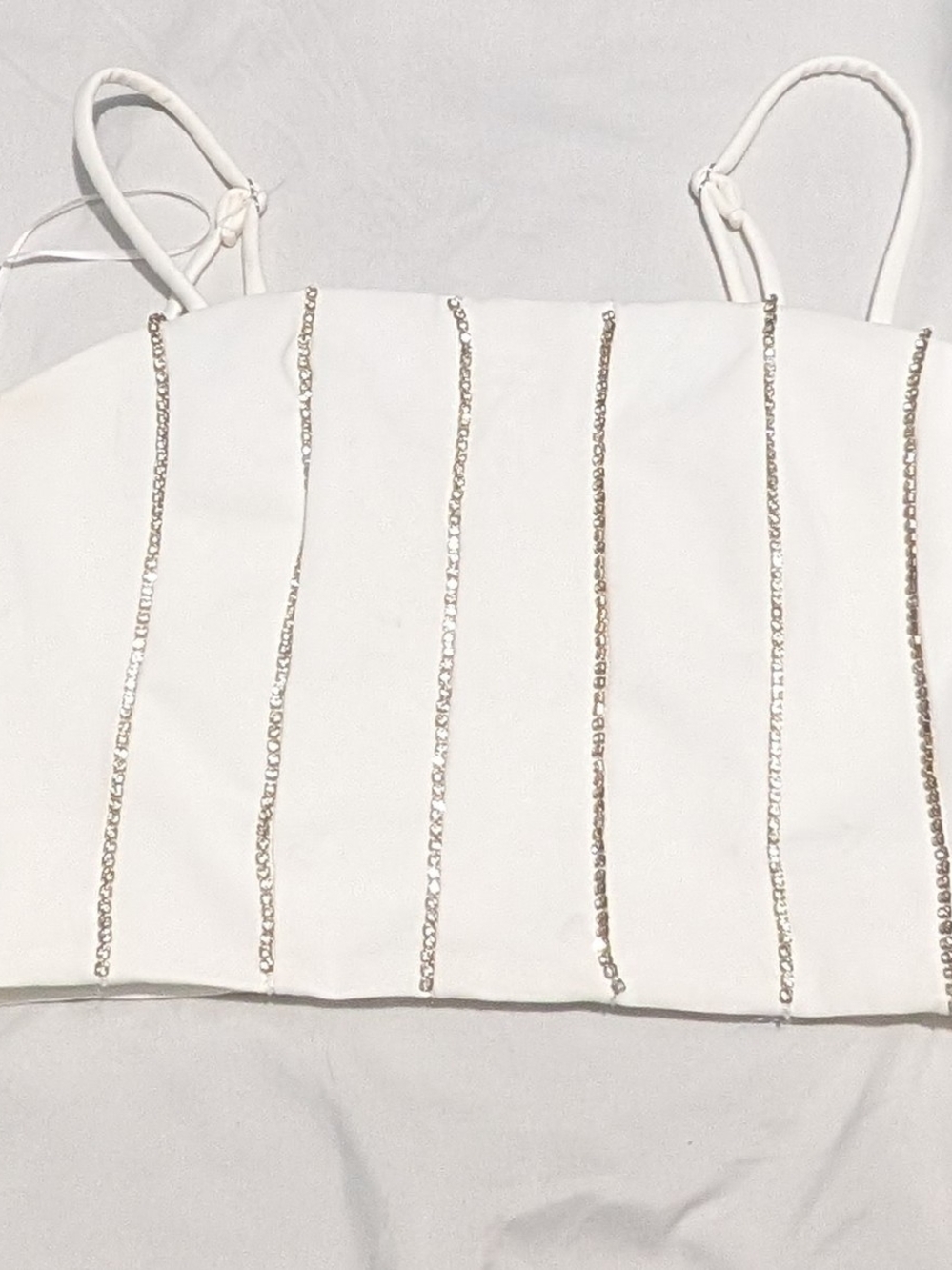 Altar'd State White Cropped Tank Top Rhinestone Beaded Stripes Size S Festival